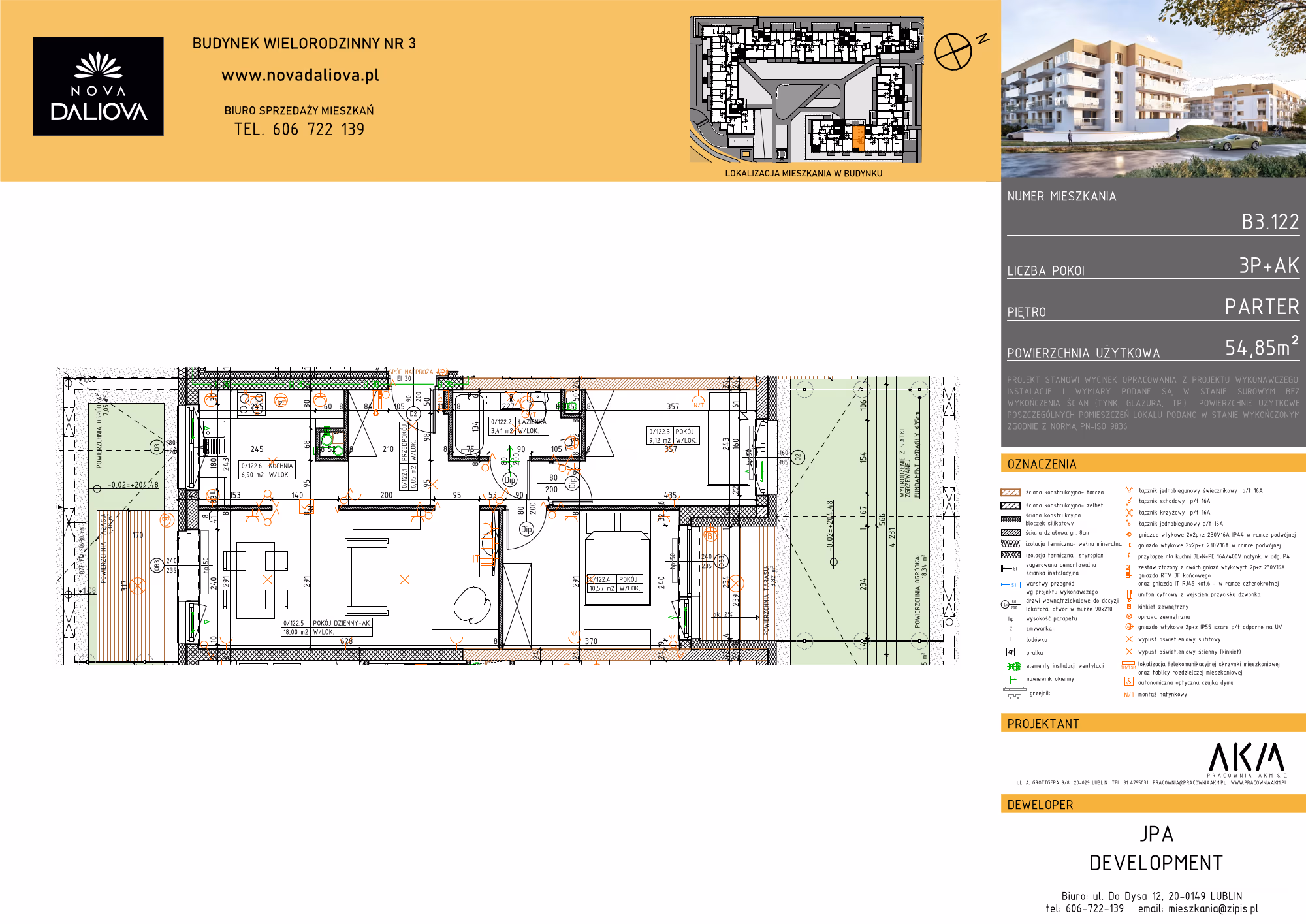 Rzut techniczny mieszkania B3.122